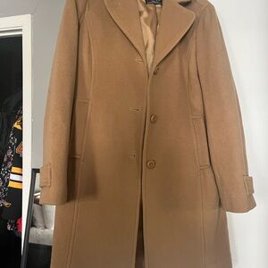 L.L. Bean Tan Wool Coat with Tailored Design and Long Length
